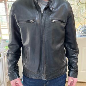 Lucky Brand Black Leather Bomber Jacket